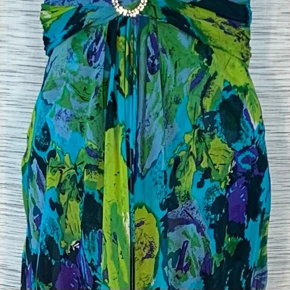 Donna Ricco Halter Maxi Gown in Blue and Green - Picture 6 of 16
